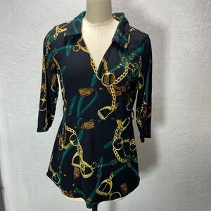 UPS & DOWNS Womens Equestrian‎ Print Large 3/4 Sleeve Colorful Tunic